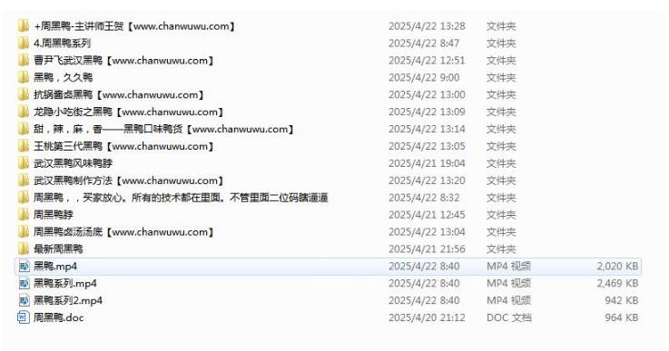 武汉黑鸭系列周黑鸭卤鸭货甜辣鸭配方做法汇总18套培训视频教程下载